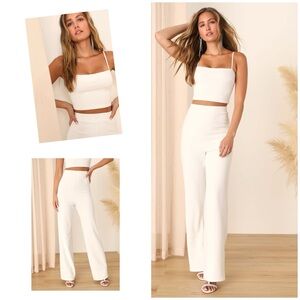 Lulus Impressive Aesthetic Ivory Wide Leg Two Piece Jumpsuit Size S NWT